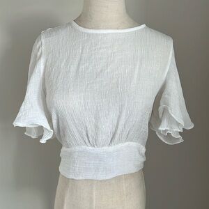 SHEIN | White crepe shimmery open back tie top